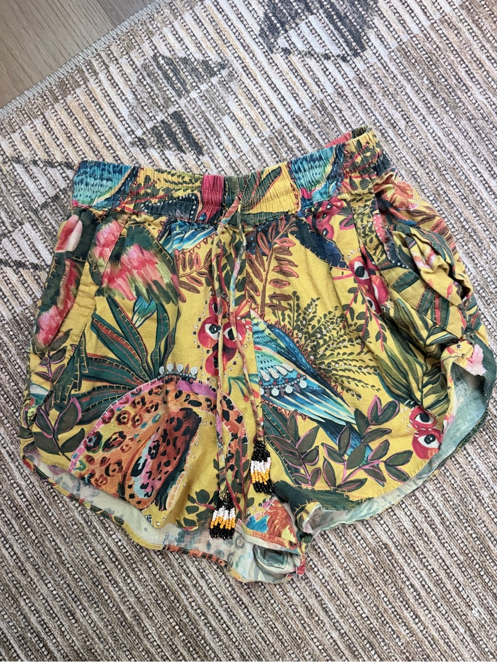 FARM Rio Yellow Tropical Bird & Floral Athletic Shorts